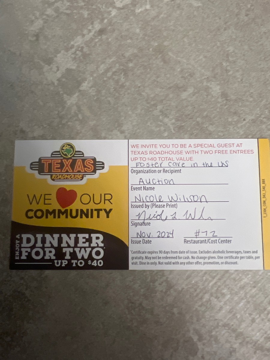 Texas Road House Dinner for 2