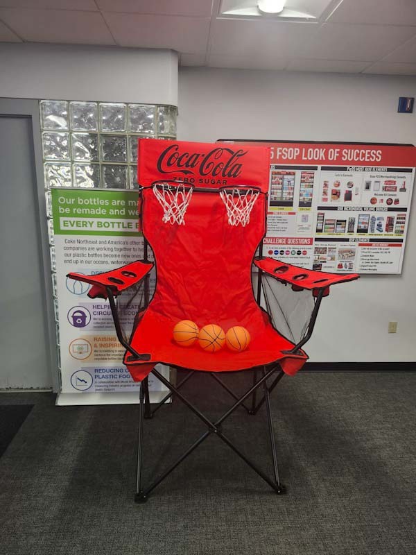 Giant Recreational chair branded Coke Zero with basketball h