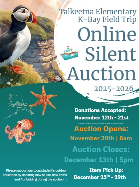 Online silent auction poster for KBay Field Trip Fundraiser