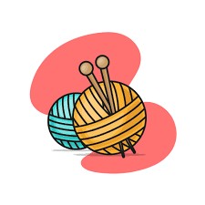 cartoon ball of yarn with knitting needles