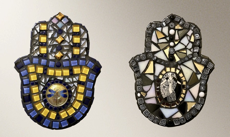 two mosaic hands