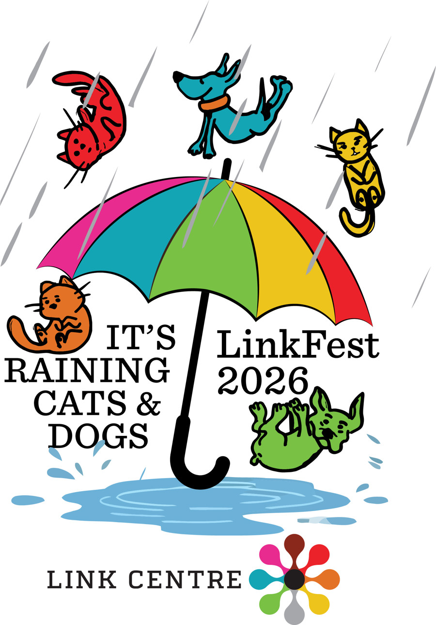 Multicolored Umbrella with Raining Cats and Dogs